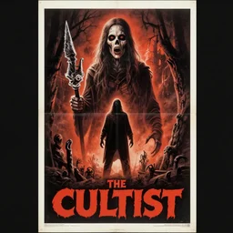 old vintage poster for a horror movie called the cultist, detailed, horror