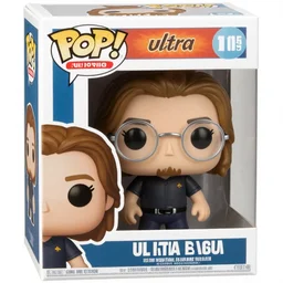 a funko pop of german young man with long light brown hair, very short goatee and light round glasses, in a funko pop box that says ultra