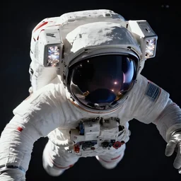 astronaut helmet floating in space with light reflection, close shot, 8k, cinematic, epic, ultra detailed, award winning, trending on artstationHD, dramatic