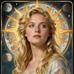 blonde danish woman portrait by louis - theophile hingre and alphonse mucha, realistic, sharp focus, planets, ethereal, art nouveau, magic, moon, sun, smart, wisdom, power, royal