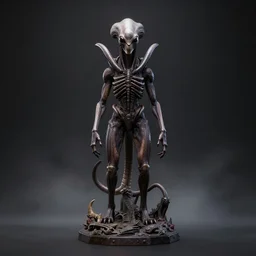 centered photorealistic Cat xenomorph statue inspired by Giger, dark background, octane render, unreal engine 4k, volumetric light, fog, wide shot, detailed