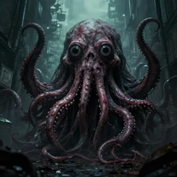 2 0 0 0 s footage of a void monster, urban, atmospheric, psychological horror, warp, tentacles, eyes, deformed