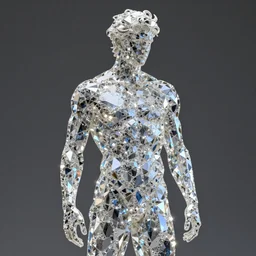 a statue of a young fit man made of diamond, by philippe starck and victoria hagan, cinematic lighting, soft internal light, iridescent reflections, detailed digital photography by rutkovski and beksinski, masterpiece, gorgeous, 4 k, octane render