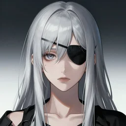girl silver hair, post apocalyptic, eye patch, illustration by Yoji Shinkawa and Krenz Cushart, cinematic portrait
