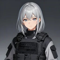 silver hair girl(, tactical vest), portrait ilustration by Krenz Cushart and Shinji Aramaki