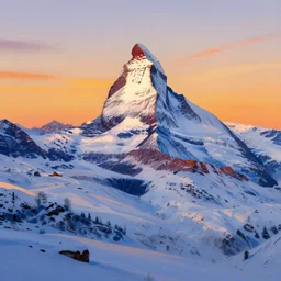 an abstract representation of the matterhorn in winter, sunset, artstation, by van gogh