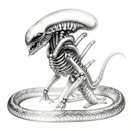 xenomorph ribbed spinal skeleton of snake illustration sketch