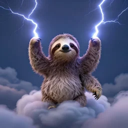 anthropomorphic sloth as thunder - god zeus in the clouds with thunder xf iq 4, f / 1. 4, iso 2 0 0, 1 / 1 6 0 s, 8 k, raw, unedited, symmetrical balance, in - frame