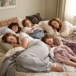 emma watson and her friends sleeping in a bunch of cozy beds