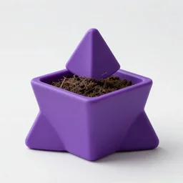 a triangular purple flower pot. a purple flower pot in the shape of a triangle.