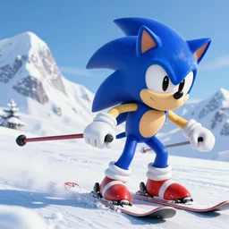 a close up beautiful photo of crash bandicoot and sonic the hedgehog skiing on a snowy mountain, icepunk, gamercore, ultra detailed, concept art, sharp focus, trending on artstation