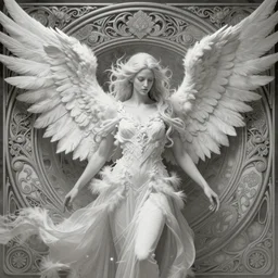 immortal archangel wings, elegant beautiful white feathers, engraving, concept art, elden ring, illustration, smooth, sharp focus, by gustave dore and greg rutkowski, hyper realistic, ephemeral, fantasy art, in the style of midjourney, intricate, alphonse mucha, hyper detailed