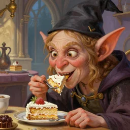 closeup face profile portrait of medieval goblin witches eating cakes, nicoletta ceccoli, mark ryden, hyper realistic, artstation, illustration, digital paint, matte paint, vivid colors, bright, cheerful, detailed and intricate cathedral kitchen environment