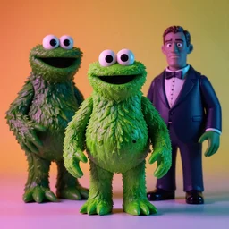 cronenberg flesh monster oscar the grouch by wayne barlow and greg rutkowski and donato giancola, action figure, sofubi, studio lighting, colored gels, colored background, xf iq 4, 1 5 0 mp, 5 0 mm, f 1. 4, iso 2 0 0, 1 / 1 6