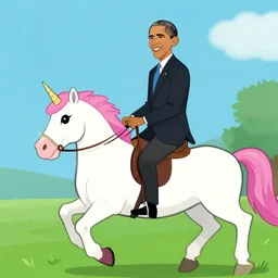 obama riding an unicorn,.