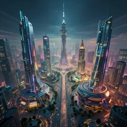 several cyberpunk world designs , Kim Jung Gi, trending on Artstation, 8K, ultra wide angle, pincushion lens effect.