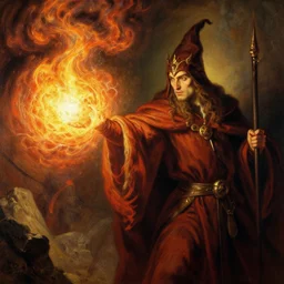 attractive wizard casting powerful fire spell. highly detailed painting by gaston bussiere, craig mullins, j. c. leyendecker 8 k