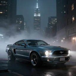 1 9 6 8 ford mustang at night view of new york in heavy mist, highly detailed, artstation, concept art