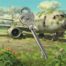 a wholesome animation key shot of a post apocalyptic airport, remains of an airplane, covered by nature hipster vibes by studio ghibli, animation, sharp, rendered in unreal engine 5, focused, anime key art by greg rutkowski, bloom, dramatic lighting