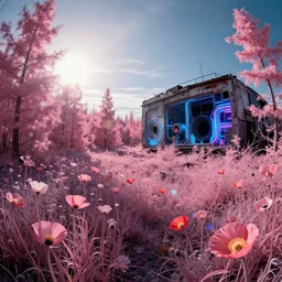 a beautiful hyperdetailed illustration of cinema abandoned nature urbex by federico babina, water retrowave reclaimed by nature morning sun infrared fisheye tron hyperrealism tundra flowers laser thermal vision atlantis poppy at winter neon noir dieselpunk, archdaily, wallpaper, highly detailed, trending on artstation.