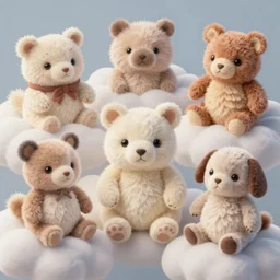 toy stuffed plush animals  paradise clouds, magnificent, close up, details, sharp focus, elegant, highly detailed, illustration, by Jordan Grimmer and greg rutkowski and PiNe(パイネ) and 薯子Imoko and 香川悠作 and wlop and maya takamura, intricate, beautiful, Trending artstation, pixiv, digital Art