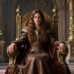 the elder scrolls vi, charismatic regal brunette female jarl, portrait, royal throne room, atmospheric lighting, painted, intricate, volumetric lighting, daytime, sunny weather, slight overcast, sharp focus, deep colours, ultra detailed, by leesha hannigan, ross tran, thierry doizon, kai carpenter, ignacio fernandez rios