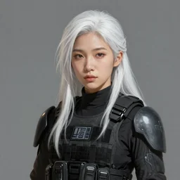 portrait of a woman by greg rutkowski, she is about 2 0 years old, mixture between japanese and polish features, long white hair, older sister vibes, wearing the tactical gear of the galactic federation, star wars expanded universe, highly detailed portrait, digital painting, artstation, concept art, smooth, sharp foccus ilustration, artstation hq
