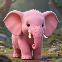 very beautiful portrait of an extremely cute and adorable little pink elephant, smooth, perfect face, fantasy, character design by mark ryden and pixar and hayao miyazaki, sharp focus, concept art, intricate detail, cinematic lighting, hyperrealistic, 5 0 mm, diorama macro photography, 8 k, nature background