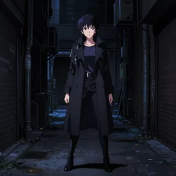 a high definition screenshot from the detective noir noir cyberpunk anime anime film ; a cinematic shot of a lone lone lone lone lonely alone female detective in a trenchcoat investigating a dark dark alleyway, digital painting by makoto shinkai, martin ansin, trending on artstation