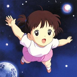 dithered portrait of a young girl floating away in space, colorful, cute face by ( ( mai yoneyama ) ), ilya kuvshinov, yoshinari yoh, katsura masakazu, dynamic pose, mads berg, kyoani, rounded eyes, illustration, anime poster, anime visual, halftone shading