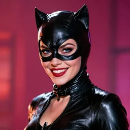 A beautiful portrait of a Daria Strokous as Catwoman smiling, from movie Batman, highly realistic digital art by Eugene de Blaas and Ross Tran, vibrant color scheme, highly detailed, in the style of cinematic, artstation, Greg rutkowski