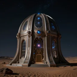 a stargate to another galaxy in the middle of the desert at night, ominous, cinematic shot, realistic, photography, photorealisic, fantasy, ornate, intricate detail, epic, high definition, 8 k, midjourney, artstation