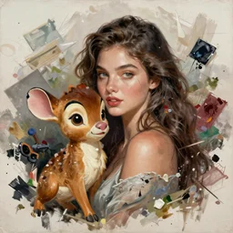 a messy painting of bambi as a beautiful woman, trending on artstation, highly detailed