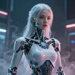 portrait of a cyberpunk beautiful young woman by Greg Rutkowski, biomechanical,highly full size detailed portrait, futuristic,digital engine, cinematic, luminous,8k,Blade Runner background, vapor