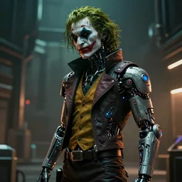 Cyberpunk Joker full of cyberware, film still