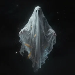 surreal portrait of a ghost floating in the darkness of the Space, ancient fairy dust, Cinematic lighting, insanely detailed, trending on artstation, golden ratio, concept art by Agesandro de Rodas & Emil Melmoth