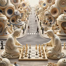 street view of two gods playing chess with humans, fantasy landscape made of fractals facing each other, ultra realistic, wide angle, intricate details, the fifth element artifacts, highly detailed by peter mohrbacher, hajime sorayama, wayne barlowe, boris vallejo, aaron horkey, gaston bussiere, craig mullins