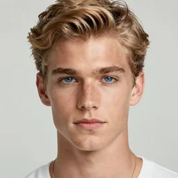 color portrait of a beautiful blue eyed blond white male model By Emmanuel Lubezki