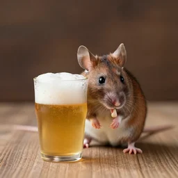 a mouse drinking beer
