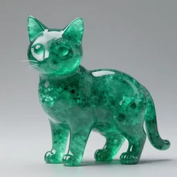 a cat made of an emerald with the shape of a cat, organic cat, smooth cat, alive. cat, natural cat, hyper realistic cat,