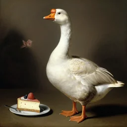 a cannibal goose with a cheesecake, by caravaggio