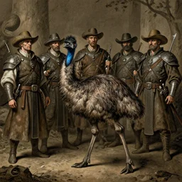 a gang of emu banditos, d & d, fantasy, intricate, artstation, sharp focus, digital art, gustave dore, caravaggio,