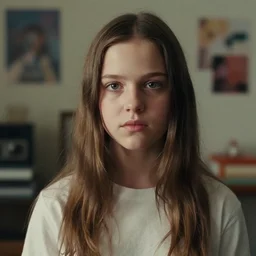 film still of a beautiful young girl who looks like young bjork, random background scene