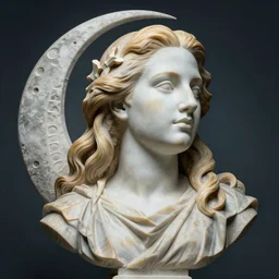 Adele as a beautiful marble bust of the goddess of the moon, with ribbons in the style of Escher, by Michelangelo