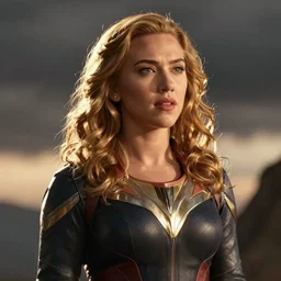 photo of scarlett johansson as powergirl, low quality