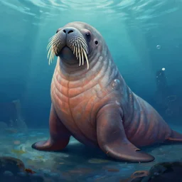 A stunning digital painting of a walrus squid monster, professional digital art