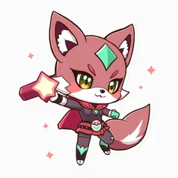 cute miss mascot goupix goupix vulpix super hero sticker art, cronobreaker, beeple game icon