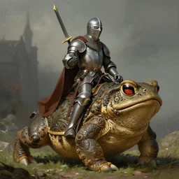 fantasy art of an English knight riding a giant toad by Diego Gisbert Llorens