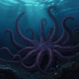 “an underwater swarm of tentacles, deep ocean abyss, dark water, anime key visual”