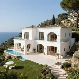 luxury sicilian white glass villa built on a hill, beautiful view of the sea, sunlight, rich, hyperdetailed, artstation, cgsociety, 8 k